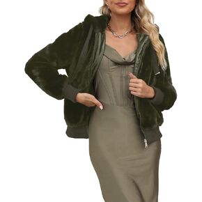 Bellivera Women's Faux Fur Coat Shearling Fluffy Fuzzy Shaggy Hood Sherpa-Lined Fleece Jacket
