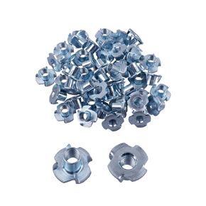Eowpower 50 Pieces 4 Pronged Zinc Plated Tee T-Nut 5/16"-18 x 7/16 inch