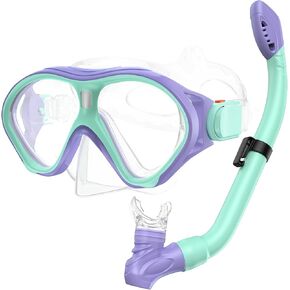 Gintenco Snorkeling Gear for Kids, Dry Top Kids Snorkel Set for Age 6-14, Anti-Fog Tempered Glass Swimming Goggles Anti Leak Diving Mask 180 Degree View for Youth Toddler Girls Boys