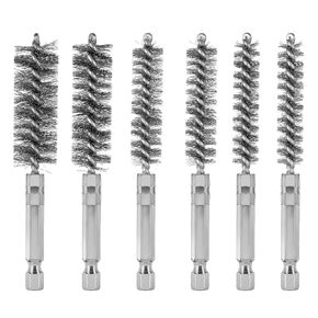 6 Pcs Stainless Steel Bore Brush with 1/4" Hex Shank, Twisted Wire Brush for Drill with Different Sizes, Wire Brush for Power Drill Cleaning, 4 Inch Long(8, 10, 12, 15, 17, 19mm, Stainless Steel)