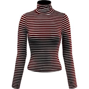MixMatchy Women's Casual Turtleneck Long Sleeve Striped Crop Shirts Sweaters Fall Winter Fashion