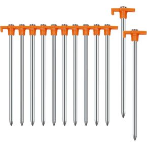 12+2PCS Tent Stakes Heavy Duty Camping Stakes,AVOFOREST 9.8inch Non-Rust Metal Tent Pegs Ground Stakes Tent Spikes Camping,Garden,Hiking Green
