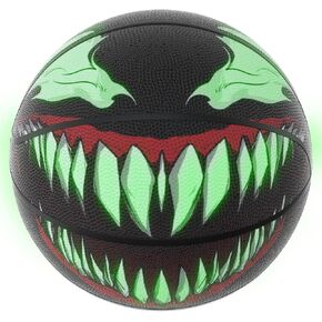 Venoms Printings Basketball Glow in The Dark Basketball Cool Glowing Luminous Basketball with Pump and Basketball Bag Indoor Outdoor Glowing PU Leather Basketball Gifts Size 7