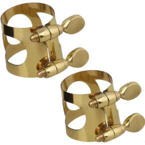 2pcs Alto Sax Ligature Double Screws, Gold Metal Saxophone Mouthpiece Ligature Clarinet Adjustable Screws Fastener for Sax Mouthpiece Instrument