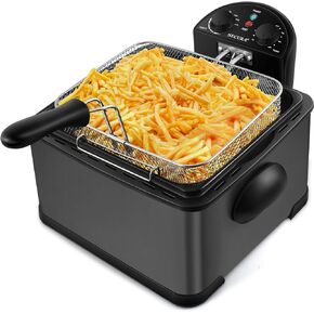 Secura 1700-Watt Stainless-Steel Triple Basket Electric Deep Fryer with Timer Free Extra Odor Filter, 4L/17-Cup, Black