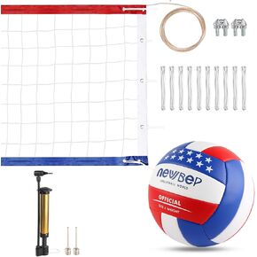 NewBEP Professional Volleyball Net Set for Beach and Outdoor Play - Heavy Duty, Lengthened Wire Rope, Upgraded Weather Resistance - 32x3FT - Includes PU Volleyball