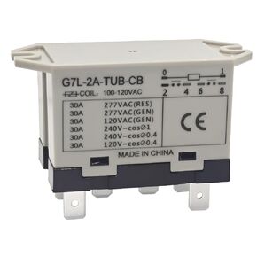 G7L-2A-TUB-CB 100-120VAC Power Relay - 30A 277VAC 6 Pins, DPST Normally Open Contacts, Class B Insulation, QuickConnect Terminal, Upper Bracket Mounting