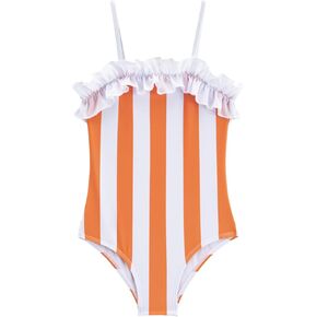 LIZENS Girls Swimwear One Piece Striped 2-12Years Ruffle Trim Flounce Beach Bathing Suit for Kids