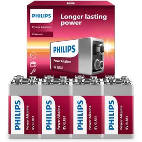 PHILIPS 9 Volt Battery, (8-Count) Power Alkaline 9v Batteries for Smoke Detector, Long Lasting Power Up to 10 Years in Storage, 9v Battery Leak Proof Design, All Purpose Rectangle Batteries.