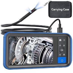 Dual Lens Endoscope Camera with Light, Teslong 4.5" HD Snake Borescope Inspection Camera, 0.2inch Automotive Scope Camera with Flexible Cable, Industrial Fiber Optic for Engine Mechanic(5FT)