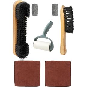 Pool Table & Rail Brush 7 Set, Billiard Pool Table Felt Cleaner Accessories with 2 Wooden Pool Table Brushes, 2 Cue Cleaning Cloth, 2 Ferrule Polish Cloth & Sticky Lint Roller