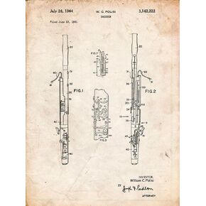 PP392-Vintage Parchment Bassoon Patent Poster Poster Print - Cole Borders (24 x 36)