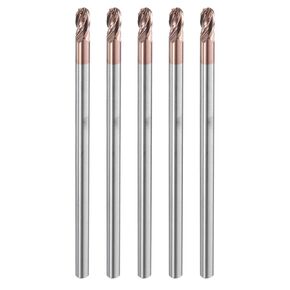 HARFINGTON 5 Pcs Ball Nose End Mill 4 Flute 1/8" Diameter 1/8" Shank Tungsten Carbide TiAlN Coated Spiral CNC Router Bits 1/4" Cutting Length Single End Ball for Carving Engraving Grinding