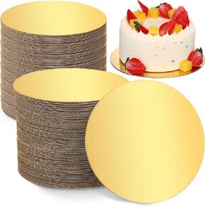Zopeal 50 Pack Round Cake Boards 8 Gold Circle Cake Base Cardboard Cake Round Grease Proof Disposable Cardboard for Baking Cake Pizza