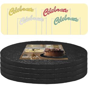 12 Inch Cake Drums,Black Cake Boards 12 Inch Round(4-Pack),1/2 Inch Thick Cake Boards with Banner Cake Topper,Sturdy,Greaseproof for Birthday Wedding Multi-Tiered Cake by GoldenBakeryFamily