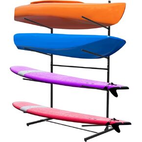 Kayak Storage Rack 4 Level, Heavy Duty Adjustable Kayak Rack Weatherproof, Suitable for Garage Storage, Indoor, Outdoor, and Dock, Capable of Supporting Kayaks, Paddleboards, Surfboards
