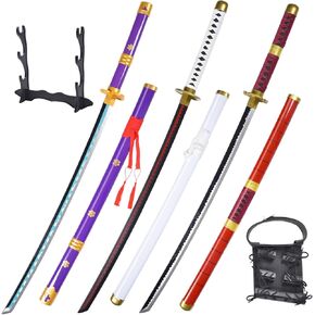 Roronoa Zoro Sword - 41 inchs, Yama Enma+Kitetsu+Wado Lchimonji, Shusui+Kitetsu+Wado Lchimonji, Anime Original Texture, with a Display Stand and Sword Belt, Perfect for Anime Cosplay and Collectors