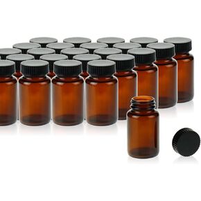 Wide Mouth Packer Bottle, Amber Glass, 200 ML (6.7 OZ) Capacity with 45-400 Black Polyethylene Screw Cap Lined PE Septa, Package of 24 Units