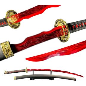 Rivers of Blood Medieval Fantasy Elden Katana Metal, Dark Ring Sword Cosplay for Soul Video Game