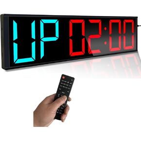26'' Extra Large Home GYM Timer Clock, Programable Workout Interval Timer, Digital Wall Clock, with 7-color Night Light, 8 Alarm Clocks, Calendar/Temperature, Countdown & Stopwatch (Blue & Red)