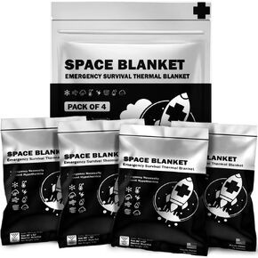 EVERLIT Survival Emergency Mylar Thermal Blanket, Foil Space Blanket Designed for NASA, Body Warmer Blanket for Outdoor, First Aid, Camping Gear, Hiking Travel (Silver, 4 Pack)