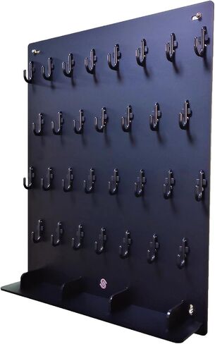 Matte Black with Tray Acrylic Key Hooks Board with 30 Hooks, Key Tags and 3 Storage Partition - 14 3/4ʺW x 18 3/4ʺL - Wall-Mounted Key Hanging Board for Garage, Car Dealer, Office, Hotel, Real Estate in Kuwait