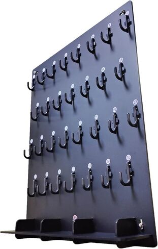 Matte Black with Tray Acrylic Key Hooks Board with 30 Hooks, Key Tags and 3 Storage Partition - 14 3/4ʺW x 18 3/4ʺL - Wall-Mounted Key Hanging Board for Garage, Car Dealer, Office, Hotel, Real Estate in Kuwait