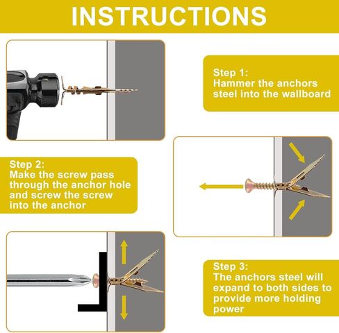 100 Pcs(50Sets) Self-Drilling Drywall Anchors with Screws - Heavy-Duty Wall Anchors for Drywall and Door Hinge Repair Easy Fixing for Garden Statue, Patio Furniture, and Outdoor Decor(1.57IN) in Saudi Arabia
