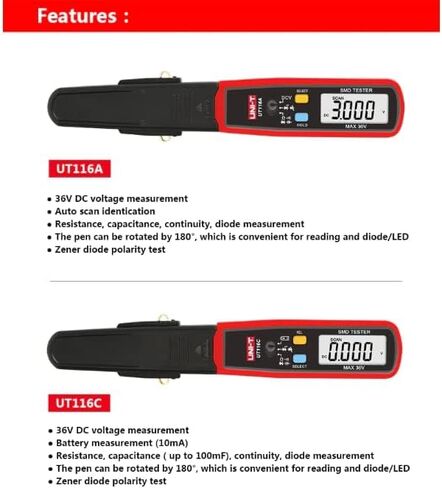 UNI-T Uni-Trend Multimeter clamp Meter UT116A UT116C Digital Tweezers Smart SMD Tester Electrical Multimeter Resistance Capacitance Continuity Diode Test Meter(UT116A) in Kuwait