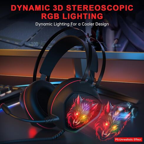 Gaming Headset for Xbox Series X/S, Xbox One, PS5, PS4, PC with 7.1 Surround Sound, Wired Gaming Headphone with Noise Cancelling Mic, Dynamic RGB Light for Xbox Controller, Switch (Black Orange) in Saudi Arabia