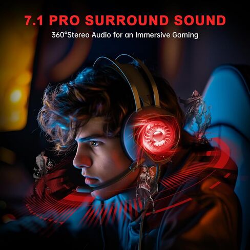 Gaming Headset for Xbox Series X/S, Xbox One, PS5, PS4, PC with 7.1 Surround Sound, Wired Gaming Headphone with Noise Cancelling Mic, Dynamic RGB Light for Xbox Controller, Switch (Black Orange) in Saudi Arabia