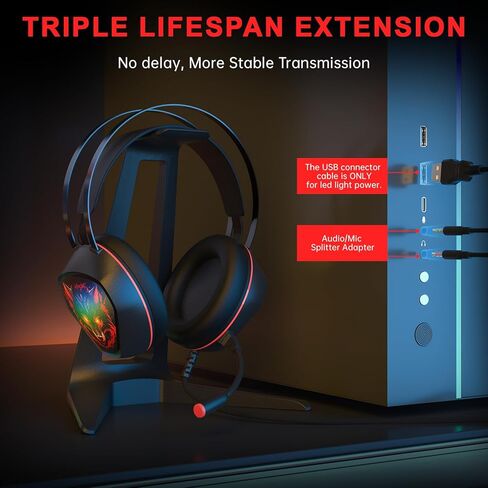 Gaming Headset for Xbox Series X/S, Xbox One, PS5, PS4, PC with 7.1 Surround Sound, Wired Gaming Headphone with Noise Cancelling Mic, Dynamic RGB Light for Xbox Controller, Switch (Black Orange) in Saudi Arabia