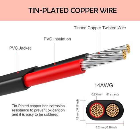 14 Gauge Wire 2 Conductor Electrical Wire, Low Voltage Landscape Wire Stranded PVC Cord, 12V/Oxygen-Free Tinned Copper/14/2 Wire for Automotive Wire LED Strips Lamp Lighting Marine (100FT-30M) in Saudi Arabia