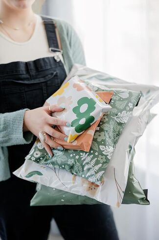 Impack Biodegradable Mailers - Flat Shipping Bags, Waterproof-Printed Mailing Bags-Thick Mailing Envelope for Accessories & Clothing, Self Sealing Envelops (Abstract Beige 100pack, 10x13 Inch) in Saudi Arabia