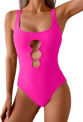 Eomenie Women's One Piece Swimsuit Cutout Chain Linked Bathing Suit Cheeky High Cut Swim Suit Adjustable Strap Swimwear in Saudi Arabia