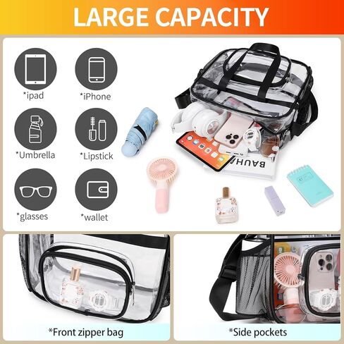 Clear Bags Stadium Approved,See Through Tote Bag+Shoulder Strap Large Transparent Bag in Kuwait