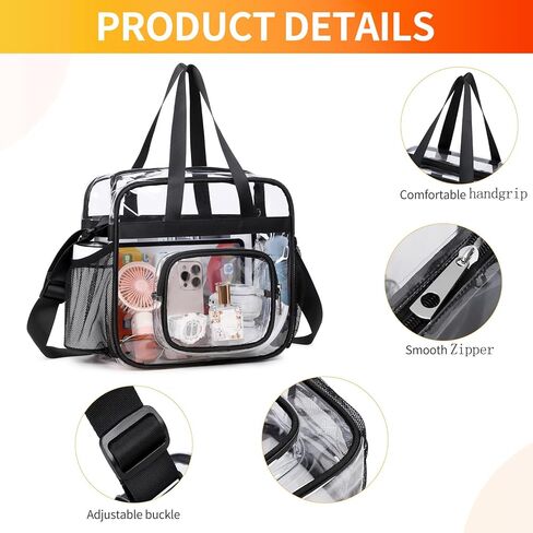 Clear Bags Stadium Approved,See Through Tote Bag+Shoulder Strap Large Transparent Bag in Kuwait