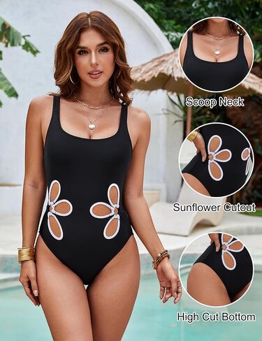 Blooming Jelly Women One Piece Swimsuit Slimming Color Block Bathing Suit Sexy Cutout Sunflower Swimwear in Saudi Arabia