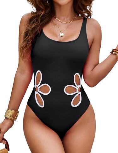 Blooming Jelly Women One Piece Swimsuit Slimming Color Block Bathing Suit Sexy Cutout Sunflower Swimwear in Saudi Arabia