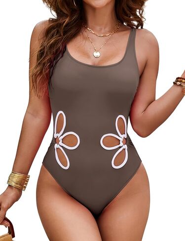 Blooming Jelly Women One Piece Swimsuit Slimming Color Block Bathing Suit Sexy Cutout Sunflower Swimwear in Saudi Arabia