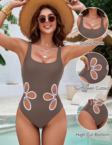 Blooming Jelly Women One Piece Swimsuit Slimming Color Block Bathing Suit Sexy Cutout Sunflower Swimwear in Saudi Arabia