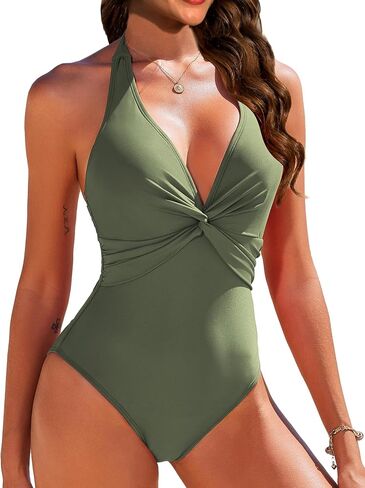 AI'MAGE Women's One Piece Swimsuits V Neck Tummy Control High Waisted Bathing Suit Halter Top Swimwear in Saudi Arabia