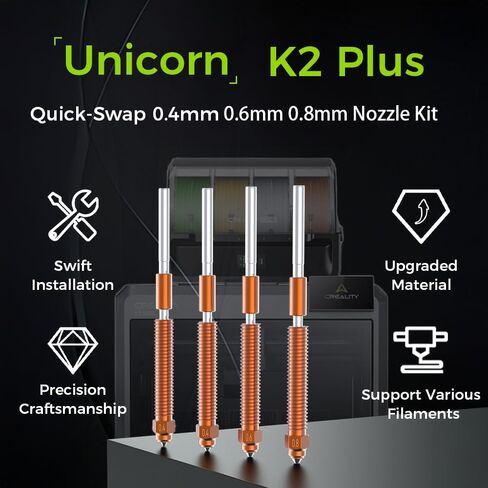 Creality K2 Plus Combo Nozzles Kit, Upgraded K2 Plus Unicorn Nozzles Replacement Kit with Titanium Alloy, Copper Alloy, Hardened Steel, High Flow Nozzle for K2P Combo 3D Printer (0.4 0.6 0.8mm 4PCS) in Saudi Arabia