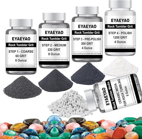 Rock Tumbler Grit and Ceramic Tumbling Media 2 Pounds, Polish Up to 13 lbs. of Rocks, Polish Refill Media Kit, Compatible with Any Tumbler (4 Step + Tumbling Media) in Saudi Arabia