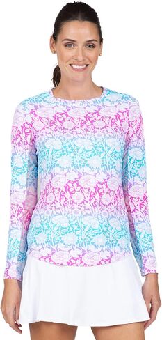 IBKUL Athleisure Wear واقي من الشمس بعامل حماية من أشعة الشمس 50+ Icefil Cooling Tech Jesse Print بأكمام طويلة وياقة دائرية - 12538 وردي فاقع/ترك جيسي S in Kuwait