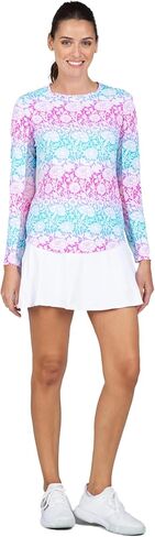 IBKUL Athleisure Wear واقي من الشمس بعامل حماية من أشعة الشمس 50+ Icefil Cooling Tech Jesse Print بأكمام طويلة وياقة دائرية - 12538 وردي فاقع/ترك جيسي S in Kuwait