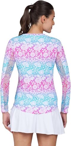 IBKUL Athleisure Wear واقي من الشمس بعامل حماية من أشعة الشمس 50+ Icefil Cooling Tech Jesse Print بأكمام طويلة وياقة دائرية - 12538 وردي فاقع/ترك جيسي S in Kuwait