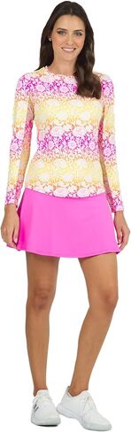 IBKUL Athleisure Wear واقي من الشمس بعامل حماية من أشعة الشمس 50+ Icefil Cooling Tech Jesse Print بأكمام طويلة وياقة دائرية - 12538 وردي فاقع/ترك جيسي S in Kuwait