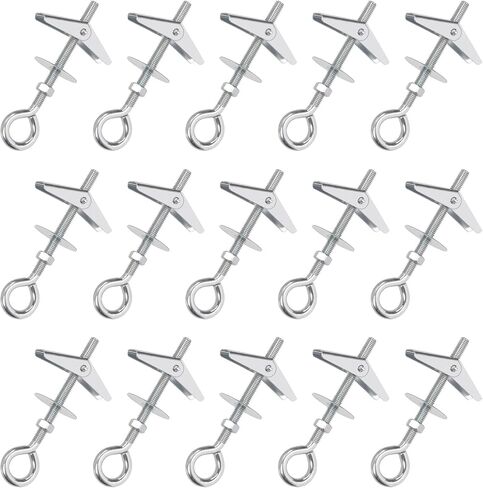 15Pcs M6 O-Shaped Eye Bolt Toggle Anchor Assortment Kit Toggle Anchors Spring Toggle Wing Bolts Heavy Duty Eye Bolt Butterfly Toggle Anchors for Drywall Hanging Plants in Kuwait