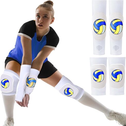 Aoriher Volleyball Knee Pad and Arm Sleeve with Protection Pad Elbow Sleeve with Thumb Hole Volleyball Accessory for Girl (White) in Saudi Arabia